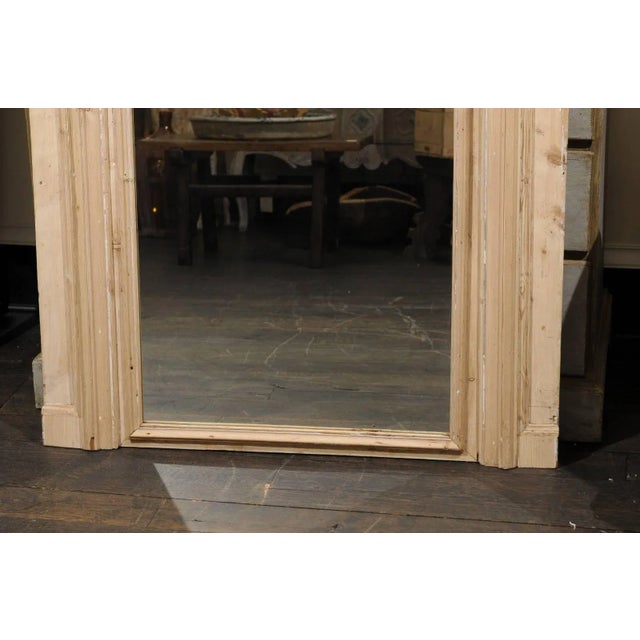 Mid 19th Century Large French 19th Century Neutral Trumeau Wall Mirror With Natural Wood Finish For Sale - Image 5 of 9