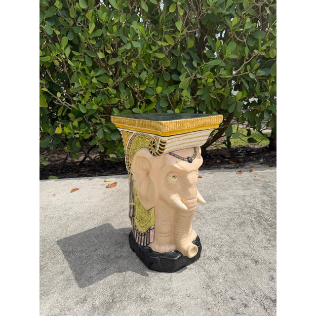 Late 20th Century Vintage Hand-Painted Crackle Glazed Ceramic Elephant Garden Stool, Signed Mona For Sale - Image 5 of 12