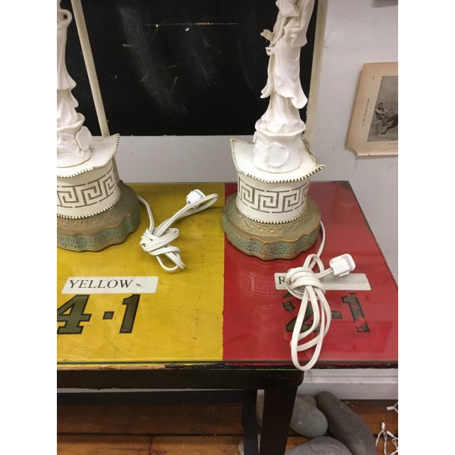 Metal Vintage Porcelain Lamps - A Pair For Sale - Image 7 of 9