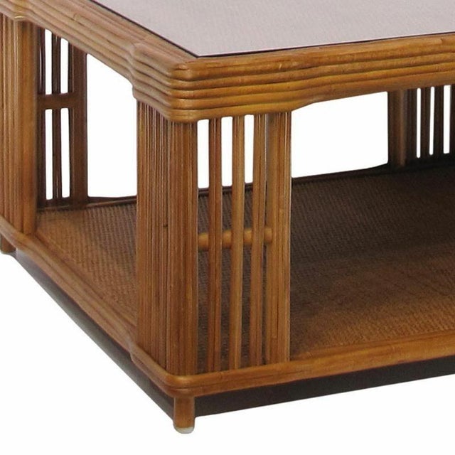 Art Deco 1990s Restored Large Modern Presidents Stick Reed Rattan Nantucket Coffee Table For Sale - Image 3 of 5