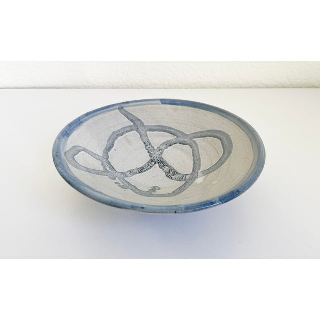 Ceramic Mid-Century Blue Abstract Studio Pottery Bowl For Sale - Image 7 of 9