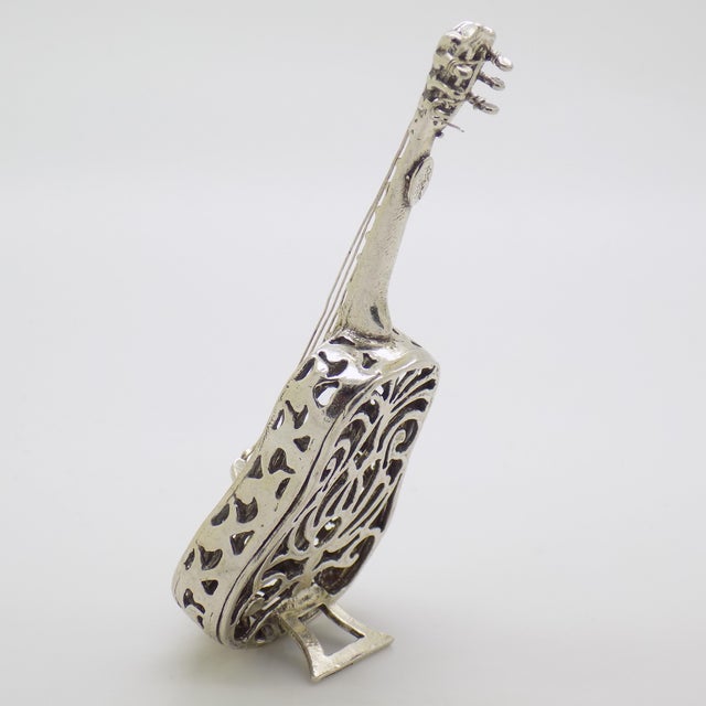1980s Vintage Italian Handmade Genuine Silver Classic Guitar Figurine Miniature, Made by Arpa Silversmith in Tuscany For Sale - Image 5 of 10