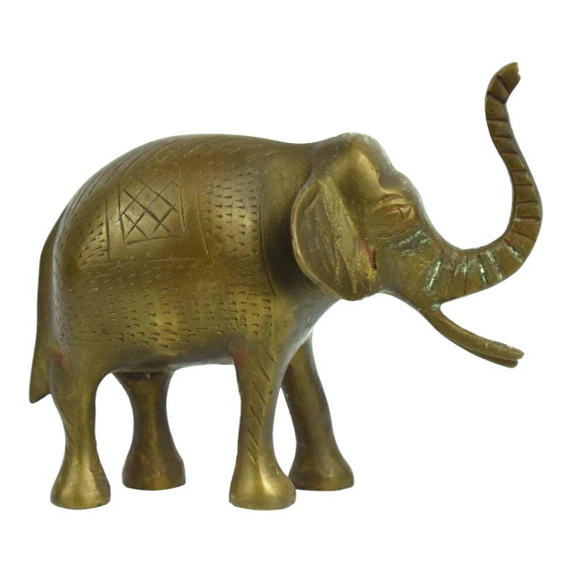 Mid 20th Century Solid Brass Lucky Trunk Up Elephant Figurine For Sale