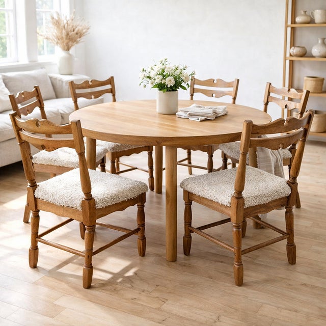 Beige Vintage Danish Oak Dining Chairs by Henning Kjærnulf, 1960s, Set of 6 For Sale - Image 8 of 8