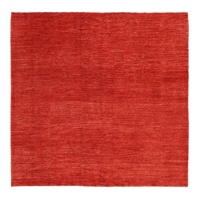 7x7 Fine Hand-Knotted Square Red & Burgundy Geometric Modern Rug For Sale