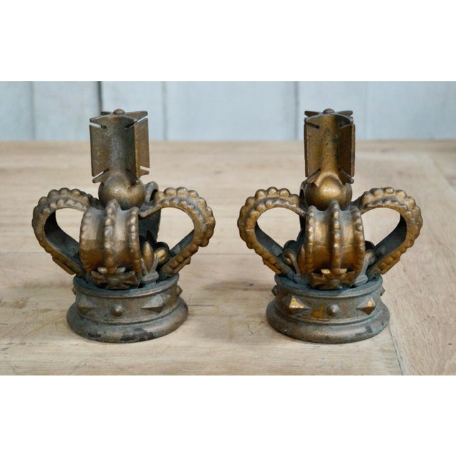 Antique Cast Iron Crown Finials, 1920s, Set of 2 For Sale - Image 9 of 9