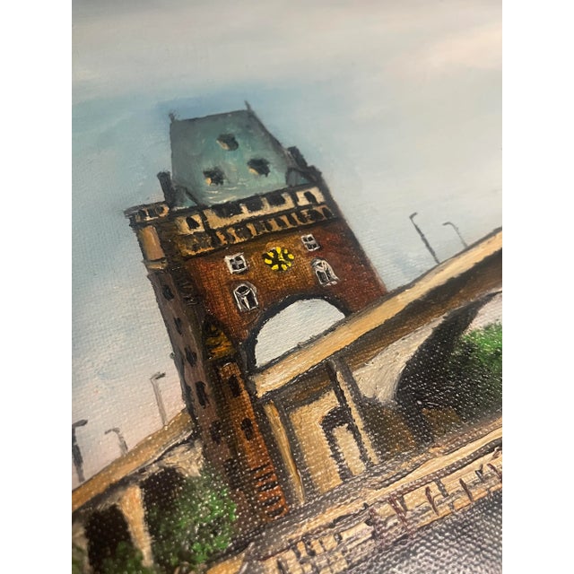 Rustic European Still Life Rhine River Bridge Framed Original Oil Painting For Sale - Image 12 of 12