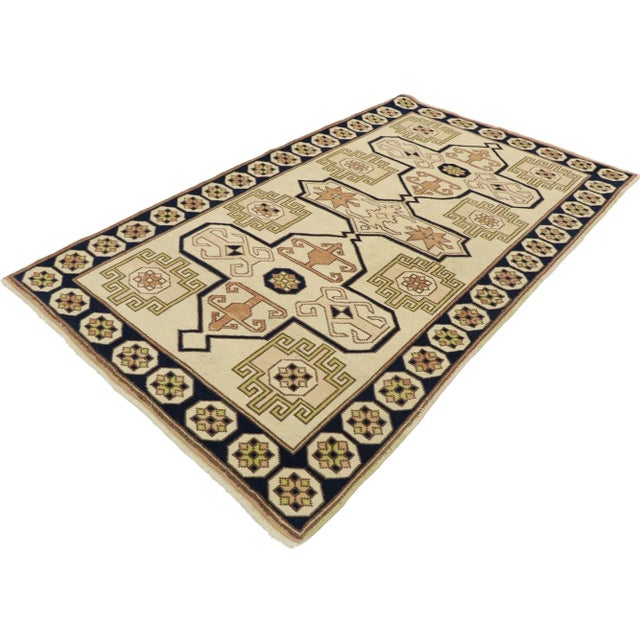 Vintage Turkish Oushak Rug with Neutral Navajo Style 03'05 x 05'10. With its bold expressive design, incredible detail and...