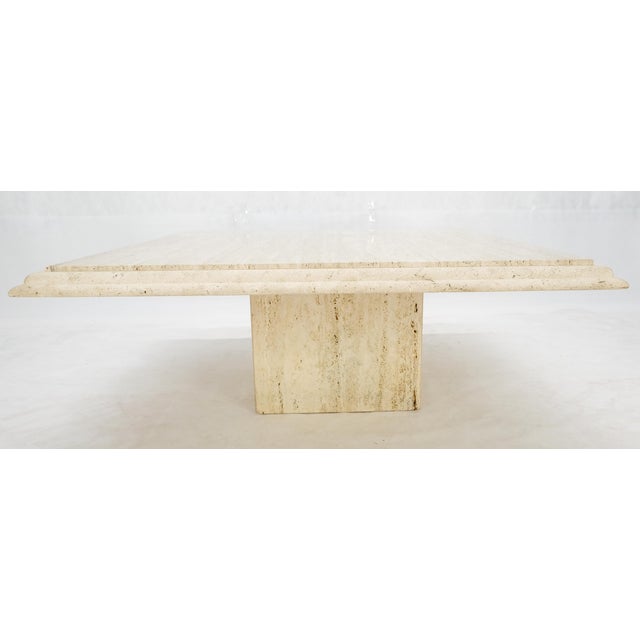 Large 42" Square Single Pedestal Base Italian Mid Century Travertine Table For Sale - Image 6 of 8