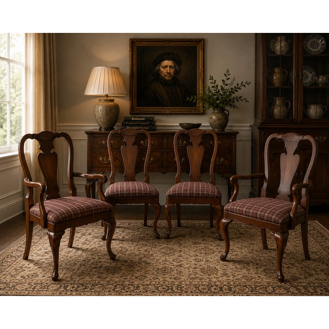 A distinguished set of four dining chairs by Kindel Furniture Company, Grand Rapids, Michigan—renowned for its high-...