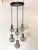 60s chandelier consisting of 6 adjustable suspension, chromed steel speakers and molated crystals, lacquered metal cover...