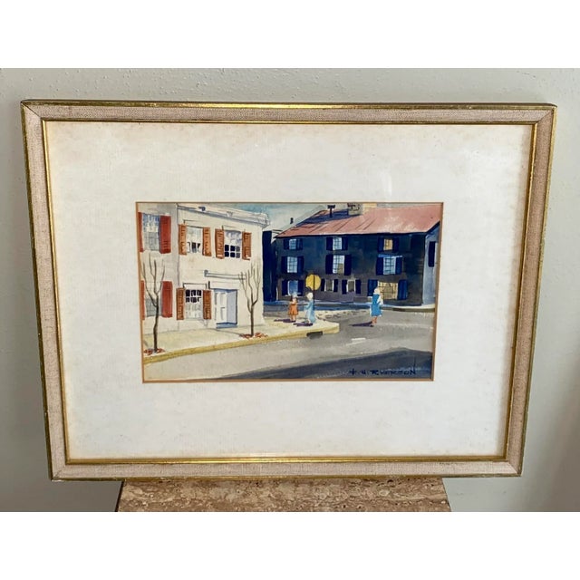 Paint Vintage Cityscape Watercolor Signed E W Ryerson For Sale - Image 7 of 7