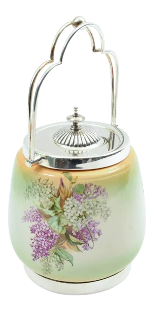 English Porcelain With Silver Plate Covered Ice Bucket