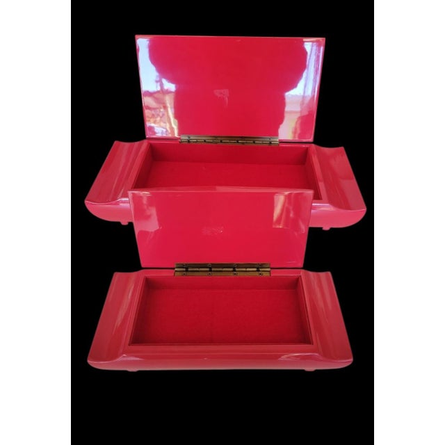 Vintage Red Lacquered Pagoda Chinoiserie Shaped Chinese Red Storage Boxes Set 2 For Sale In West Palm - Image 6 of 9
