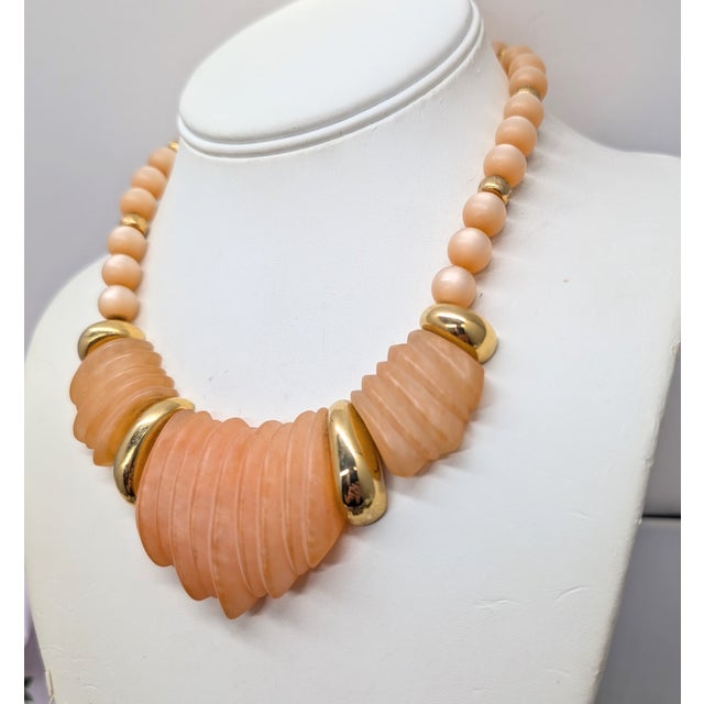 Metal Vintage 1985 Signed Napier Pink "Sherbet" Molded Lucite Collar Necklace For Sale - Image 7 of 11