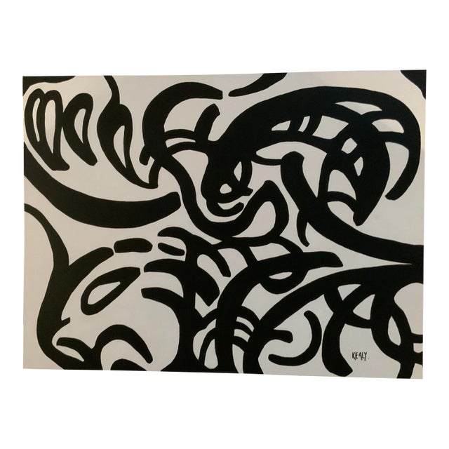 Large Black and White Acrylic Painting on Canvas Signed by Artist For Sale