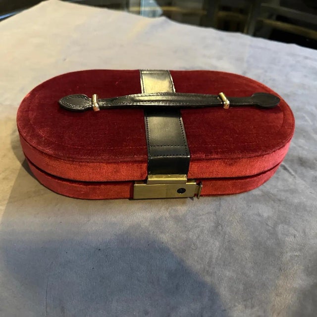 1970s Velvet and Leather Italian Travel Jewelry Box For Sale - Image 11 of 12