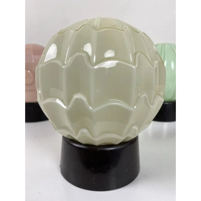 Glass Art Deco Ceiling Lamps from Thabur, 1920s, Set of 3 For Sale - Image 7 of 15
