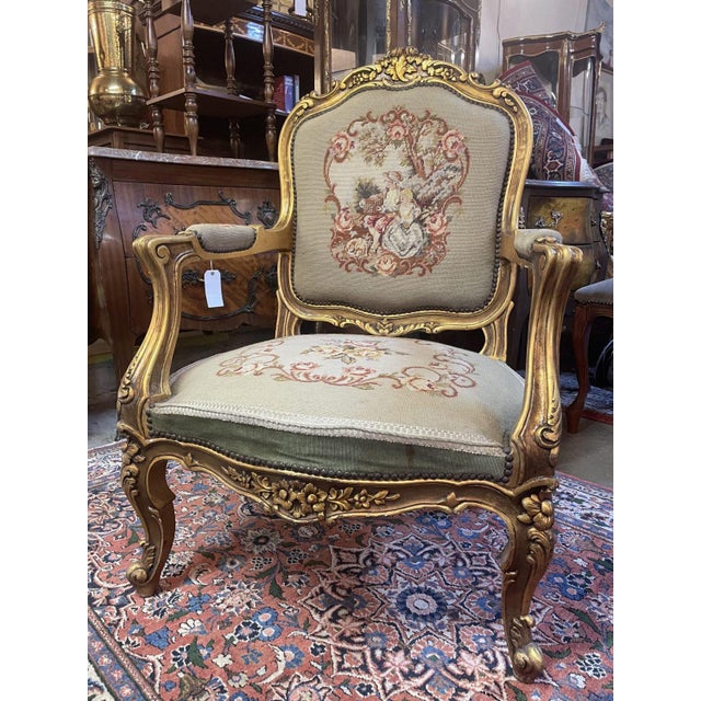 Gilt-Wood and Tapestry Fabric Chair For Sale - Image 5 of 5