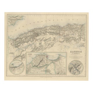 Antique Map of Algeria with Algiers, Oran and Constantine Insets, 1860 For Sale