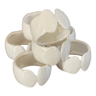 Vintage Sigma Bone China White Shell Napkin Rings- Set of Six For Sale