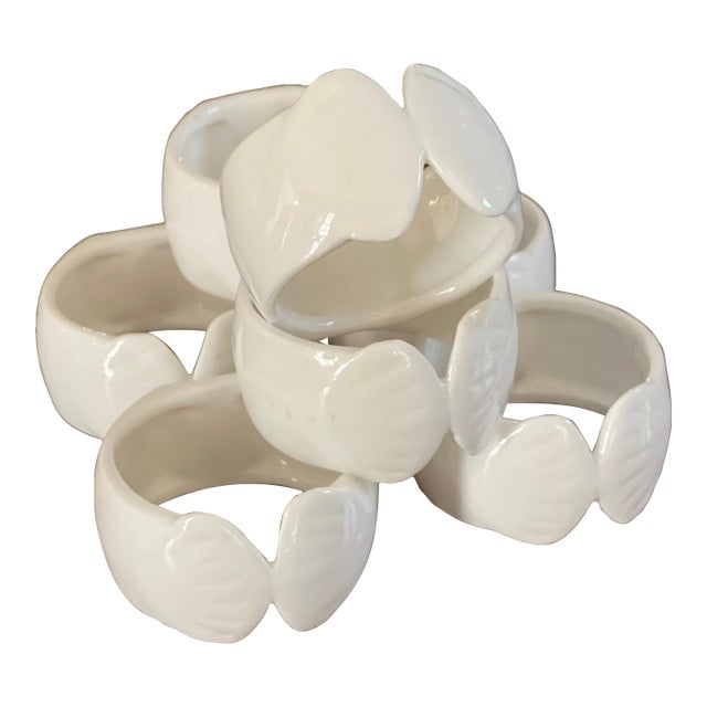 Vintage Sigma Bone China White Shell Napkin Rings- Set of Six For Sale