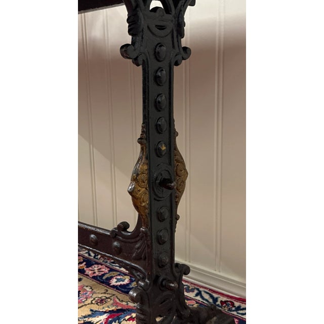 Brown Antique English Bakers Table Sofa Entry Hall Kitchen Island With Cast Iron Base For Sale - Image 8 of 18