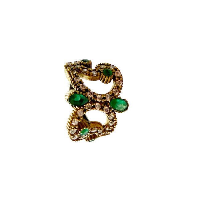 Intage Sterling Silver Ring W/ Natural Emerald and Diamond Size 4 For Sale - Image 9 of 9