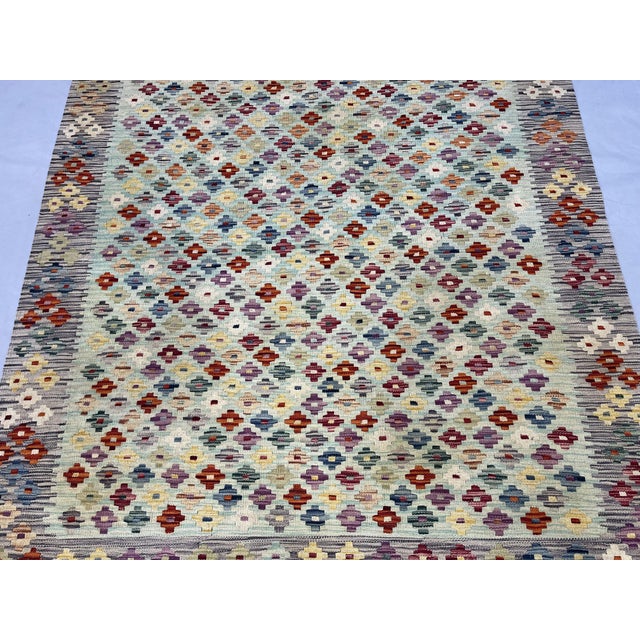 Art Deco 5'1" X 6'10" Multicolor Afghan Chobi Wool Flatweave Kilim Rug For Sale - Image 3 of 16