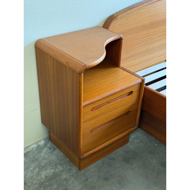 Mid Century Modern Teak Queen Bed Frame With Matching Nightstands & Built-in Storage Drawers For Sale - Image 10 of 10