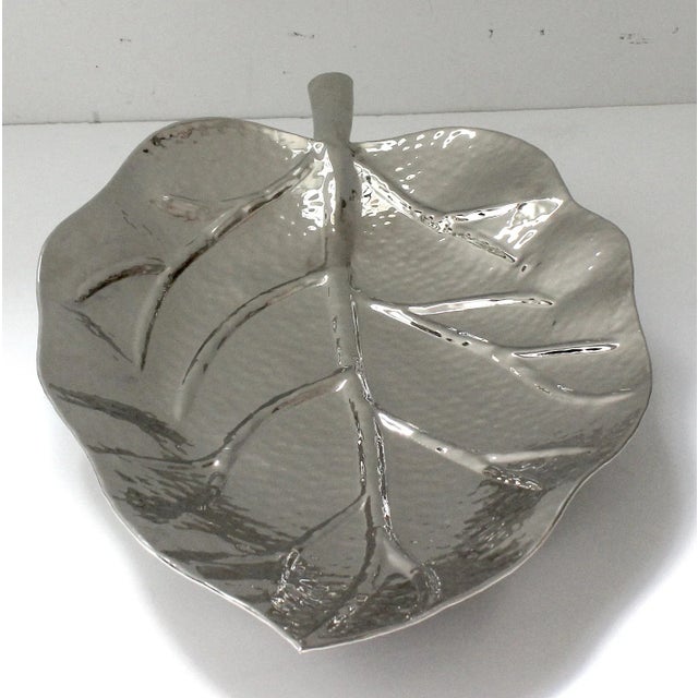Contemporary Nickel Plated Leaf Form Serving Tray For Sale - Image 3 of 13