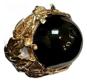 10 Carat Round Black Onyx Unisex Ring 14 Karat Yellow Gold Size 5.75