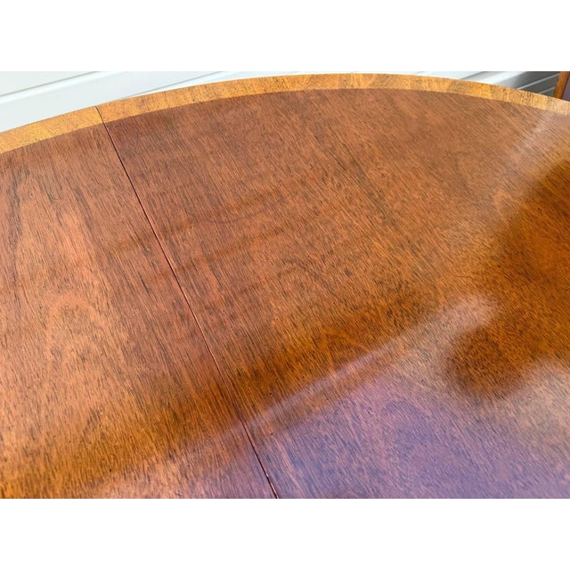 Wood Baker Furniture Georgian Style Banded Wood Pedestal Extension Oval Dining Table With Leaf For Sale - Image 7 of 18