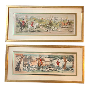 Antique Framed Hand Colored Engravings Equestrian Hunt Scenes R. Pollard & Sons London 1822 - A Pair