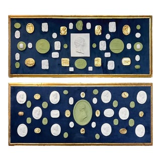 Pair of Vintage Grand Tour Revival Adams Style Gilt & Plaster Intaglio in Giltwood Frames For Sale