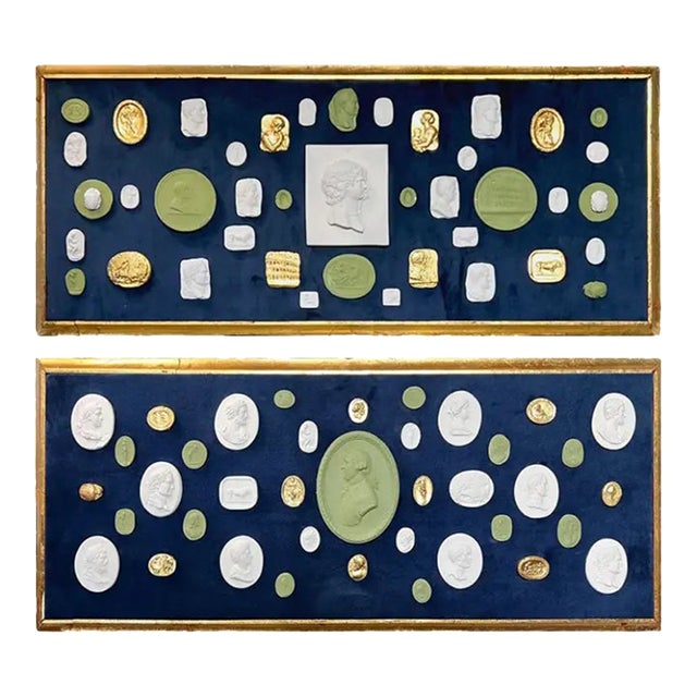 Pair of Vintage Grand Tour Revival Adams Style Gilt & Plaster Intaglio in Giltwood Frames For Sale