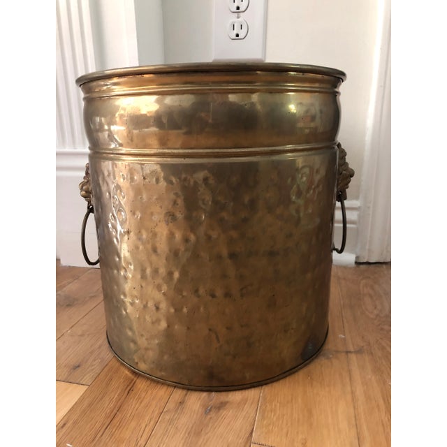 Vintage Large Brass Planter With Lion Knocker Accents For Sale - Image 4 of 6