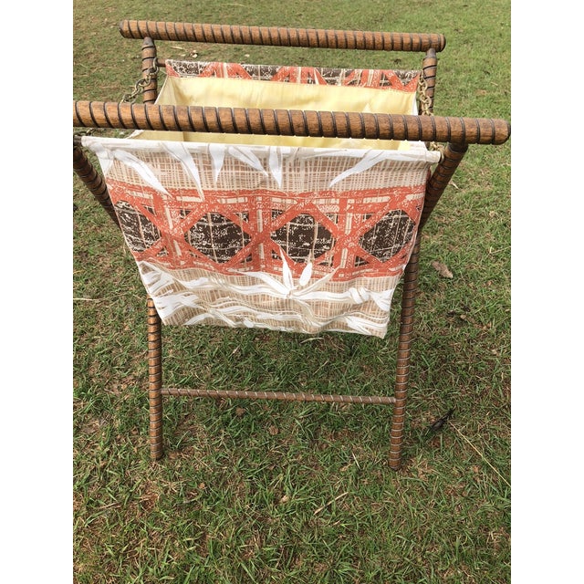 1990s Vintage MCM Folding Stand Up Knitting Craft Sewing Yarn Basket Organizer For Sale - Image 5 of 5