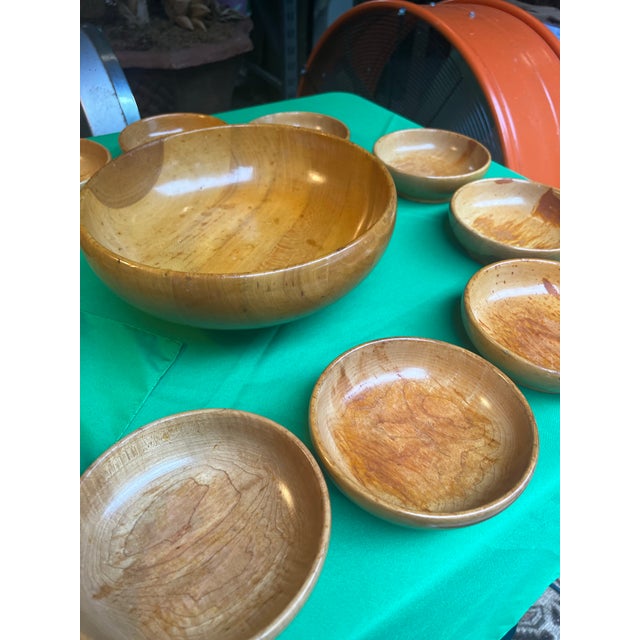 1970s 1970s Collection of Stamped Sterling Silver Pedestal Wooden Bowl With Serving Dishes - Set of 12 For Sale - Image 5 of 12