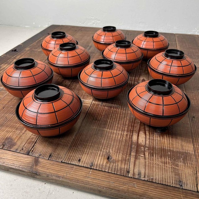 Lacquered Wooden Nuri Owan Serving Bowls, Japan, 1970s, Set of 10 For Sale - Image 4 of 18