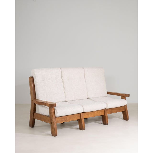 Wood Brutalist Oak Upholstered Sofa, Antique, Belgium, Circa 1970 For Sale - Image 7 of 16
