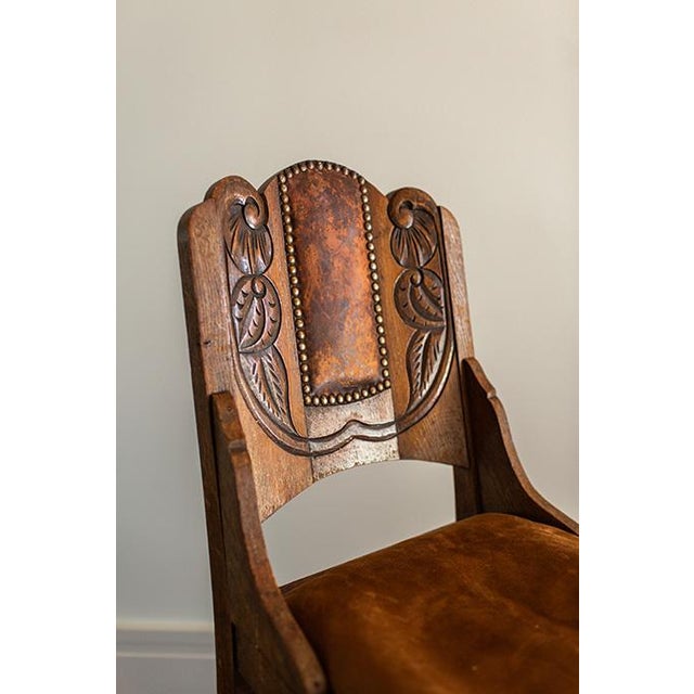 Mexican Antique Carved Wood and Leather Chair For Sale - Image 3 of 7