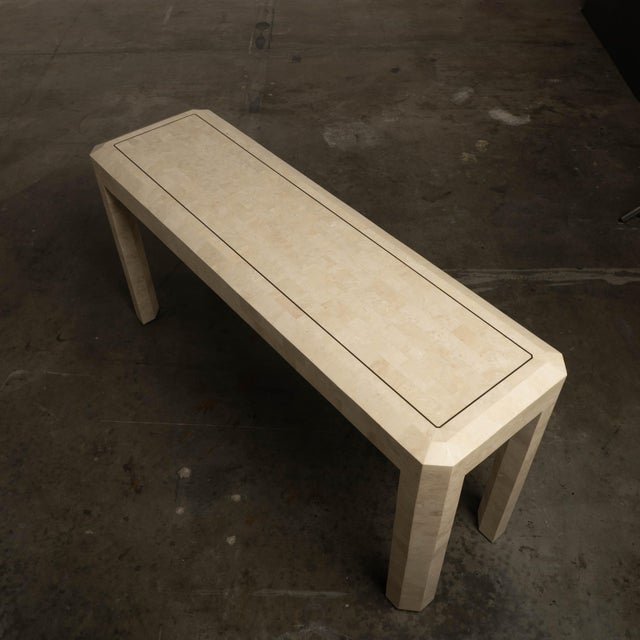 1980s Artisan Marble Console Table Travertine Maitland Smith Style Tessellated Stone For Sale In Los Angeles - Image 6 of 12