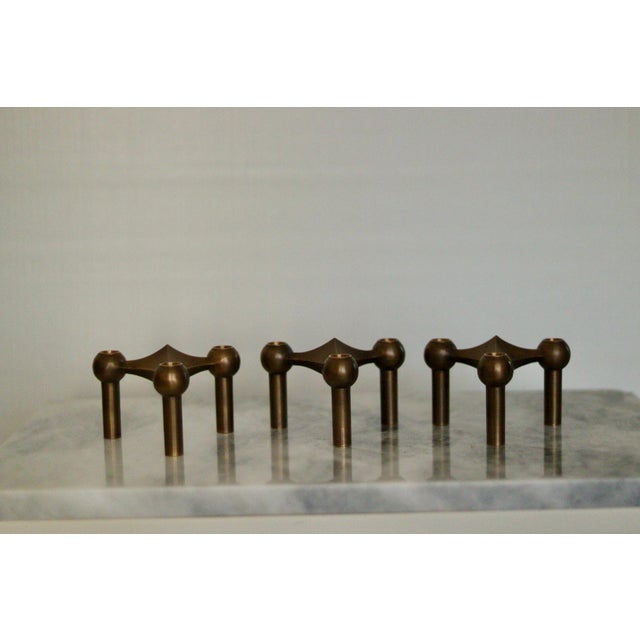 Vintage Brass Candleholders from Stoff Nagel, Set of 3 For Sale - Image 6 of 14