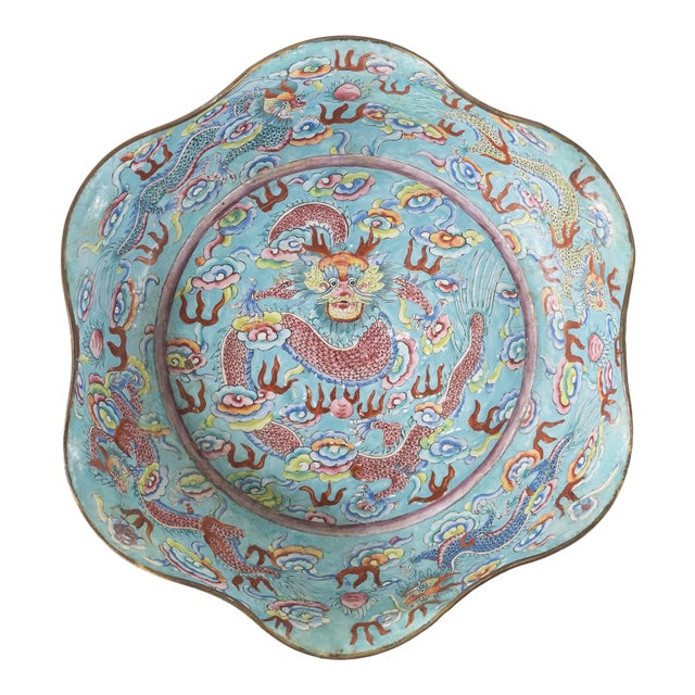 Chinese Baby Blue Peking Enamel Dragon Bowl For Sale