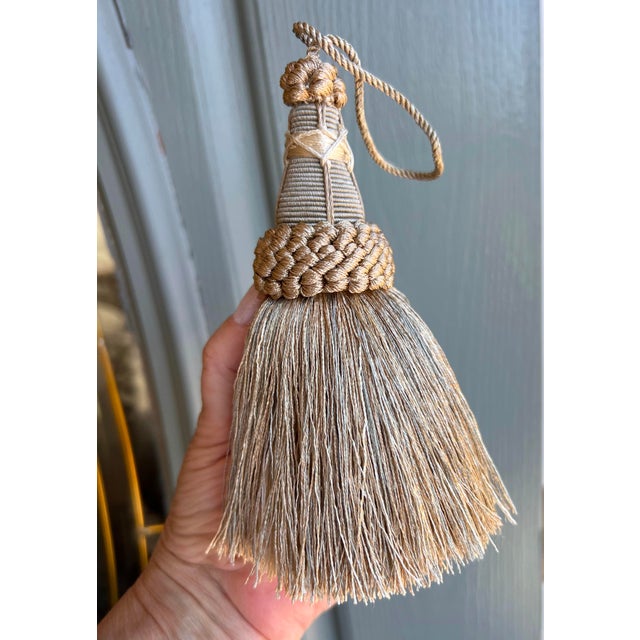 Sage Green Key Tassels With Looped Ruche - a Pair For Sale - Image 9 of 13