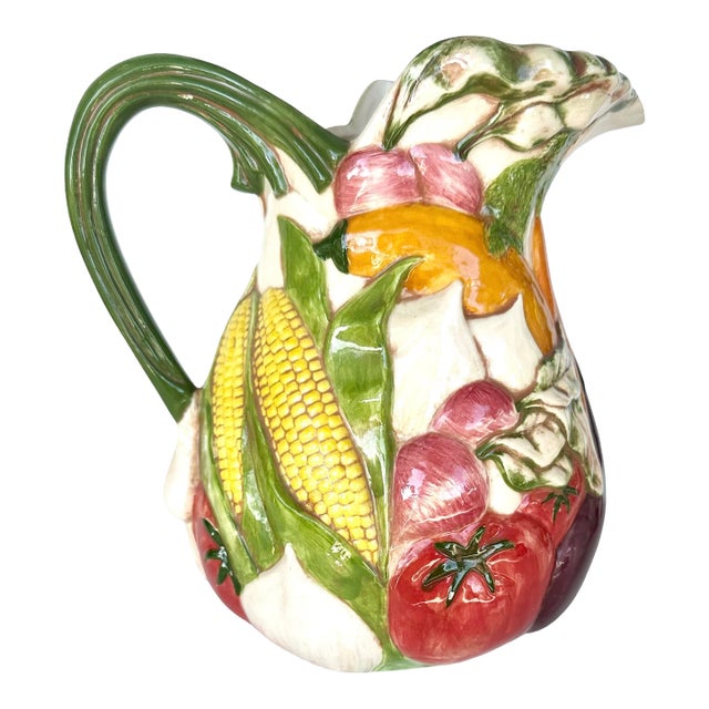 Vintage Ceramic Pitcher Jug Vegetables Multi Color Love Debbie Multicolor For Sale