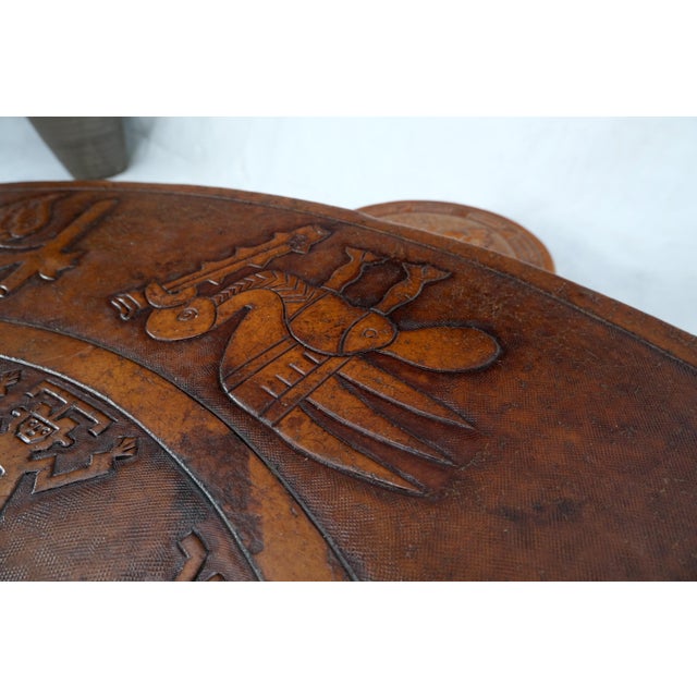 Wood Mid 20th Century Embossed Leather South American Coffee Table 4 Nesting Stools Chairs For Sale - Image 7 of 18