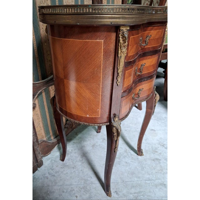 Wood 19th Century Louis XV Half Moon Commode in Marquetry and Gilt Bronze For Sale - Image 7 of 9