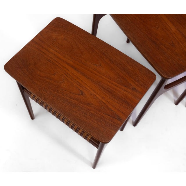Mid-Century Danish Teak & Cane Nest Tables from H M Møbler, 1950s, Set of 3 For Sale - Image 11 of 16